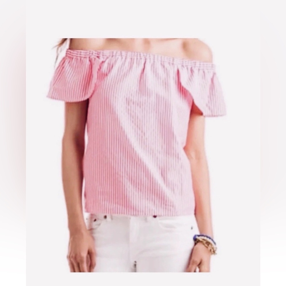 Vineyard Vines Pink & White Striped Off-the-Shoulder Ruffle Top XS